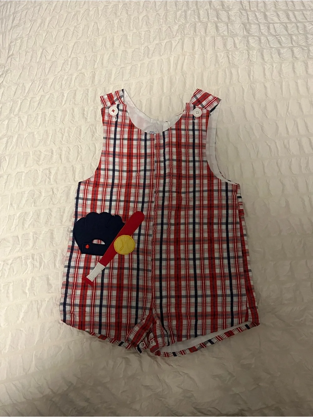 Vintage Boys Shortall Size 3T Plaid Baseball Romper